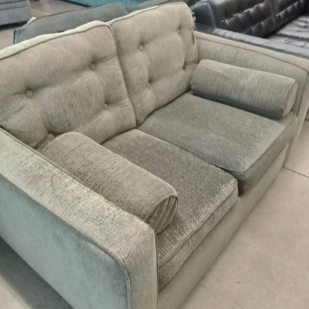 58"W Gray Fabric Love Seat