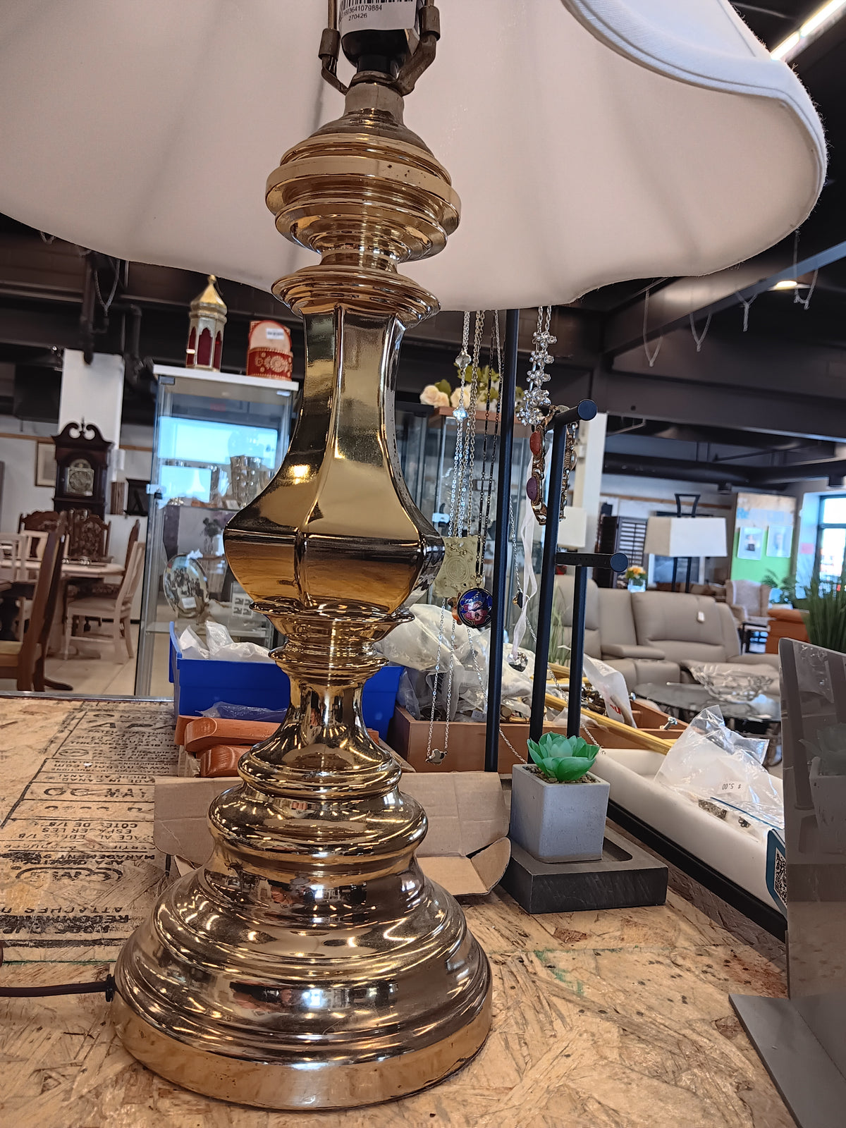 Vintage Stiffel Brass Base Table Lamp with  Ivory Shade