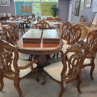 78"W Dining Table with Eight Chairs and Two Leaves