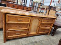 Natural Oak 9 Drawer Dresser with Trifold Mirror