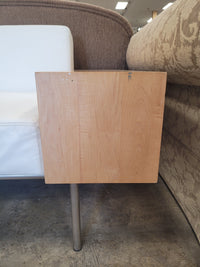 White Leather Couch With Wooden Arms