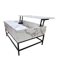 Lift Top Coffee Table w/ Hidden Storage Compartment Floating White Marble-Look