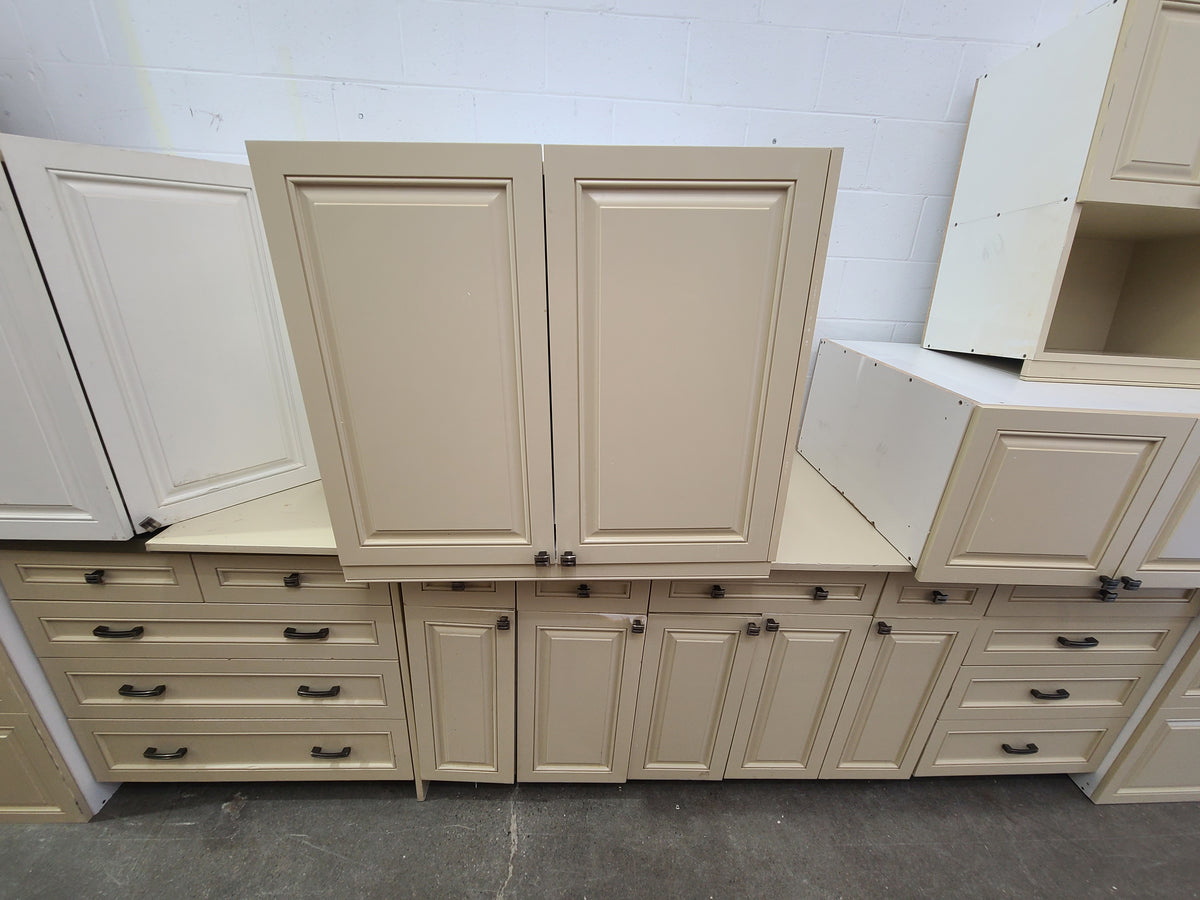 Set of 11 Light Green and White Kitchen Cabinets