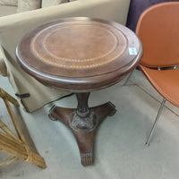 24"Diameter Side Table with Inlaid Leather Top