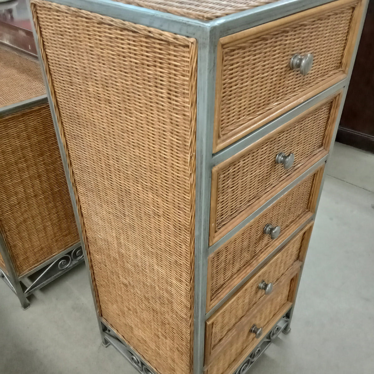 19"W Rattan 5-Drawer Tall Boy Dresser with Steel Frame