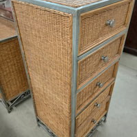 19"W Rattan 5-Drawer Tall Boy Dresser with Steel Frame