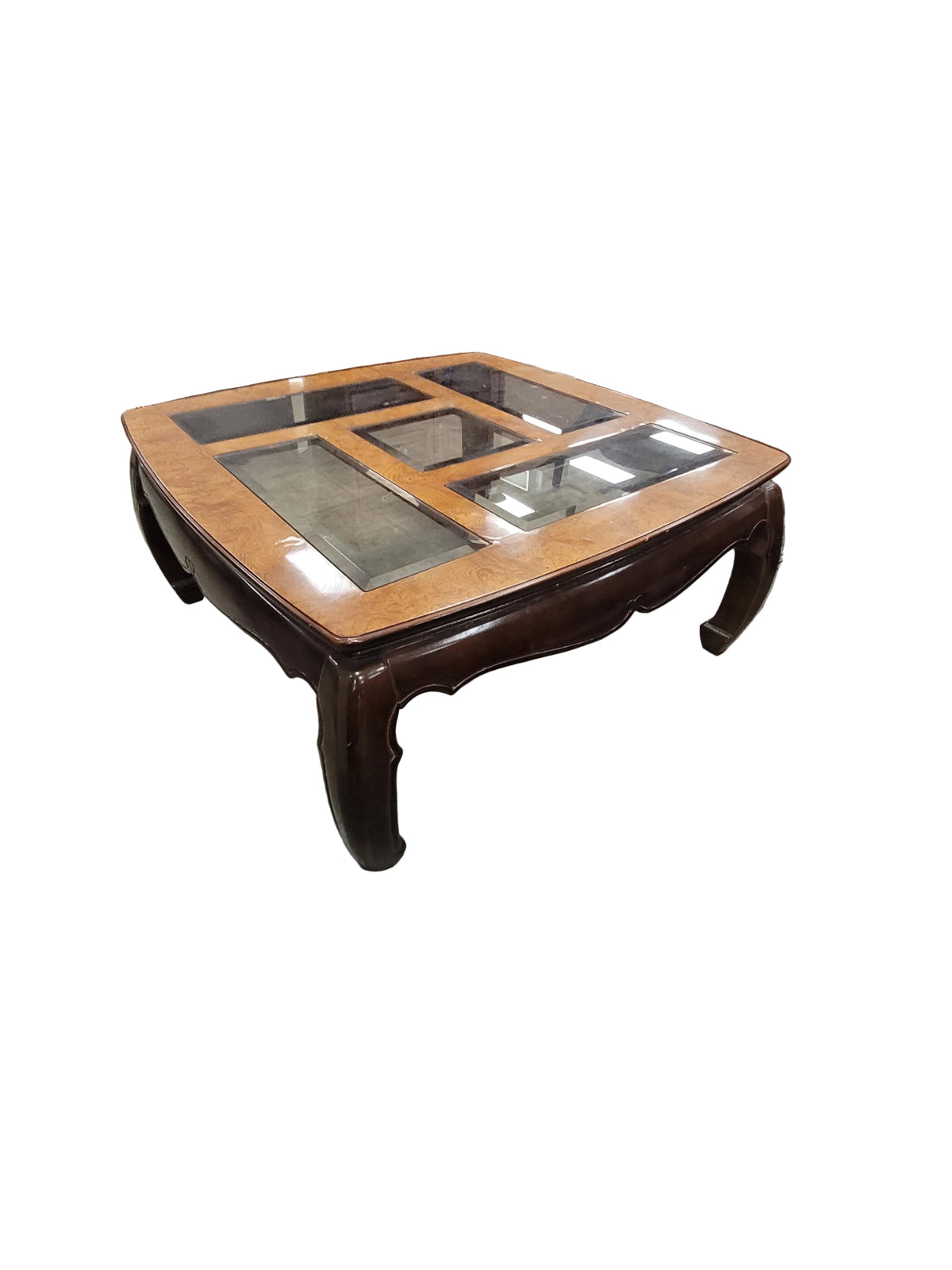 Burl Wood Coffee Table W/6 Glass Insert's