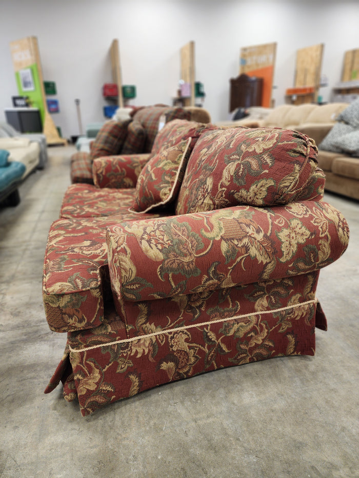 Dark Red Floral Upholstered Loveseat