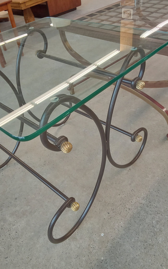 26"W Metal Framed Glass Coffee Table