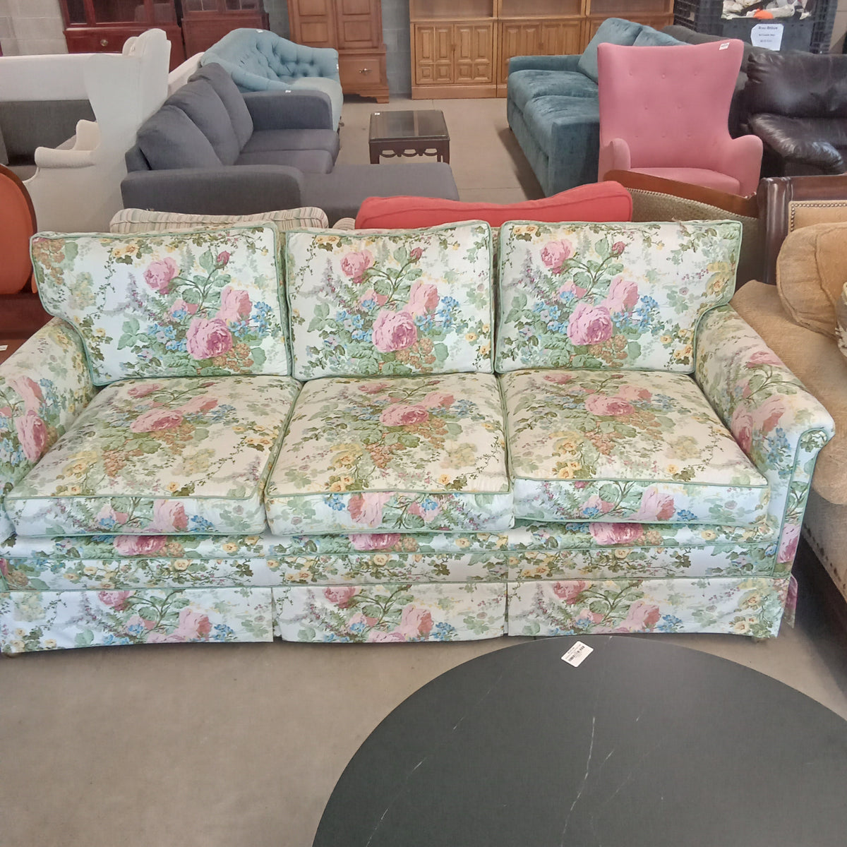 77"W Floral Design 3-Seat Sofa