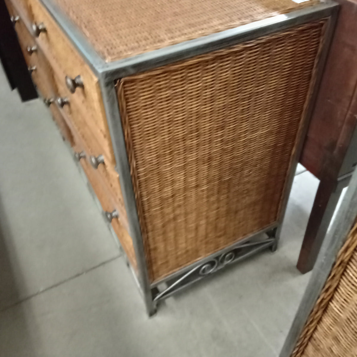 54"W Rattan 6-Drawer Dresser with Steel Frame