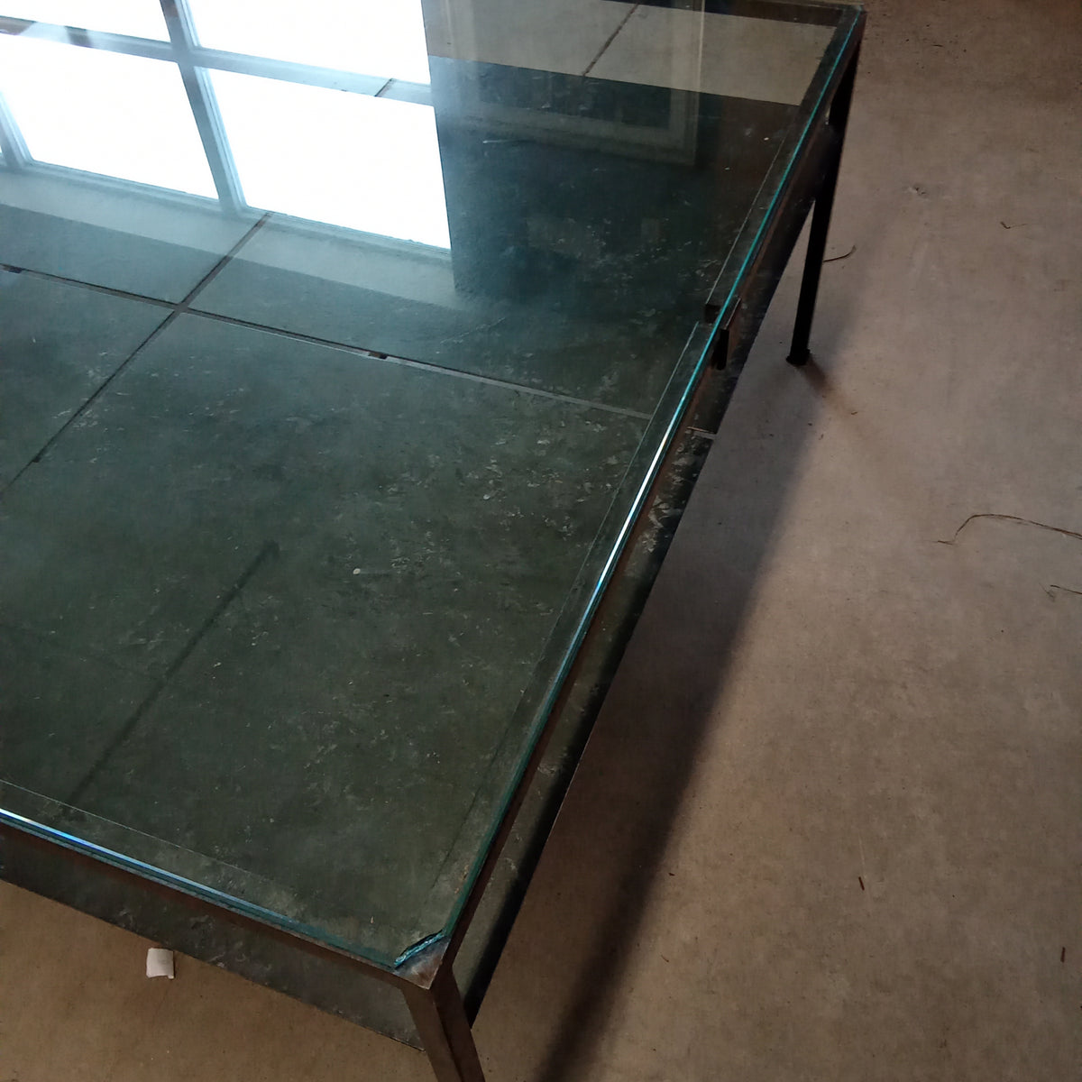 40"W Metal Coffee Table with Glass Top