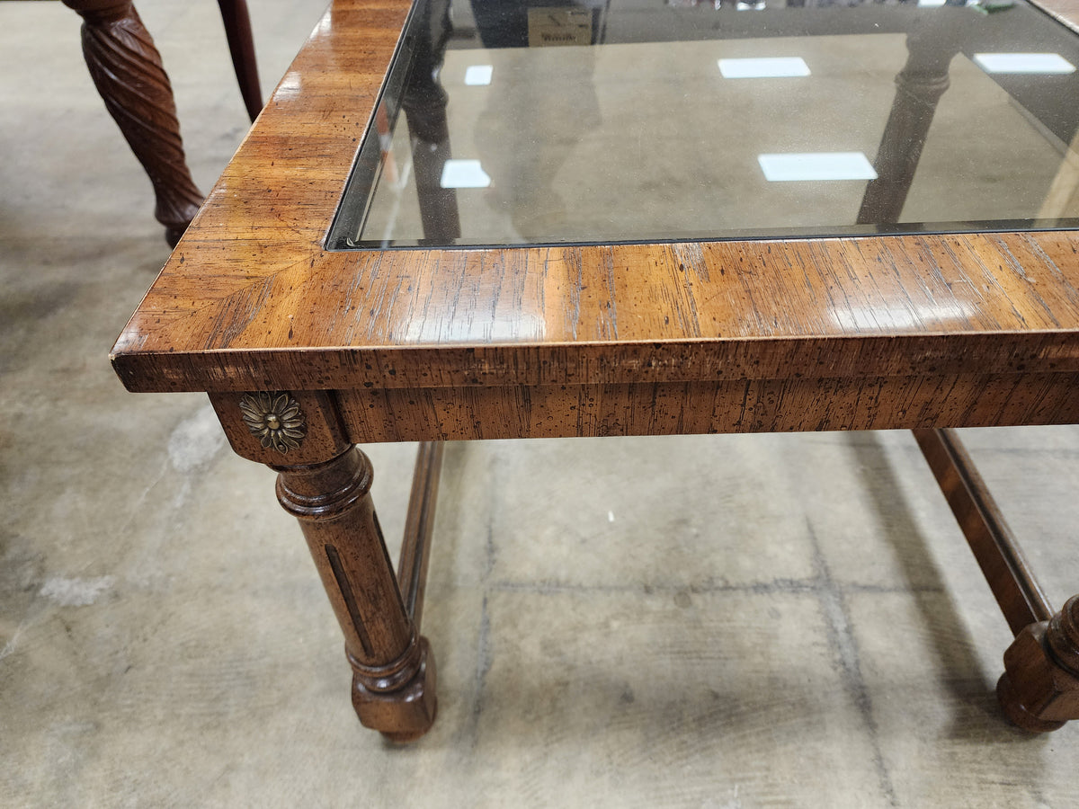 Dark Walnut Side Table with Glass Insert