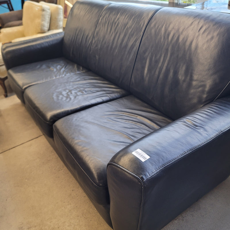 83"W Black Leather 3-Seater Sofa