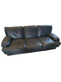 Dark Blue Leather 3-Seater Sofa