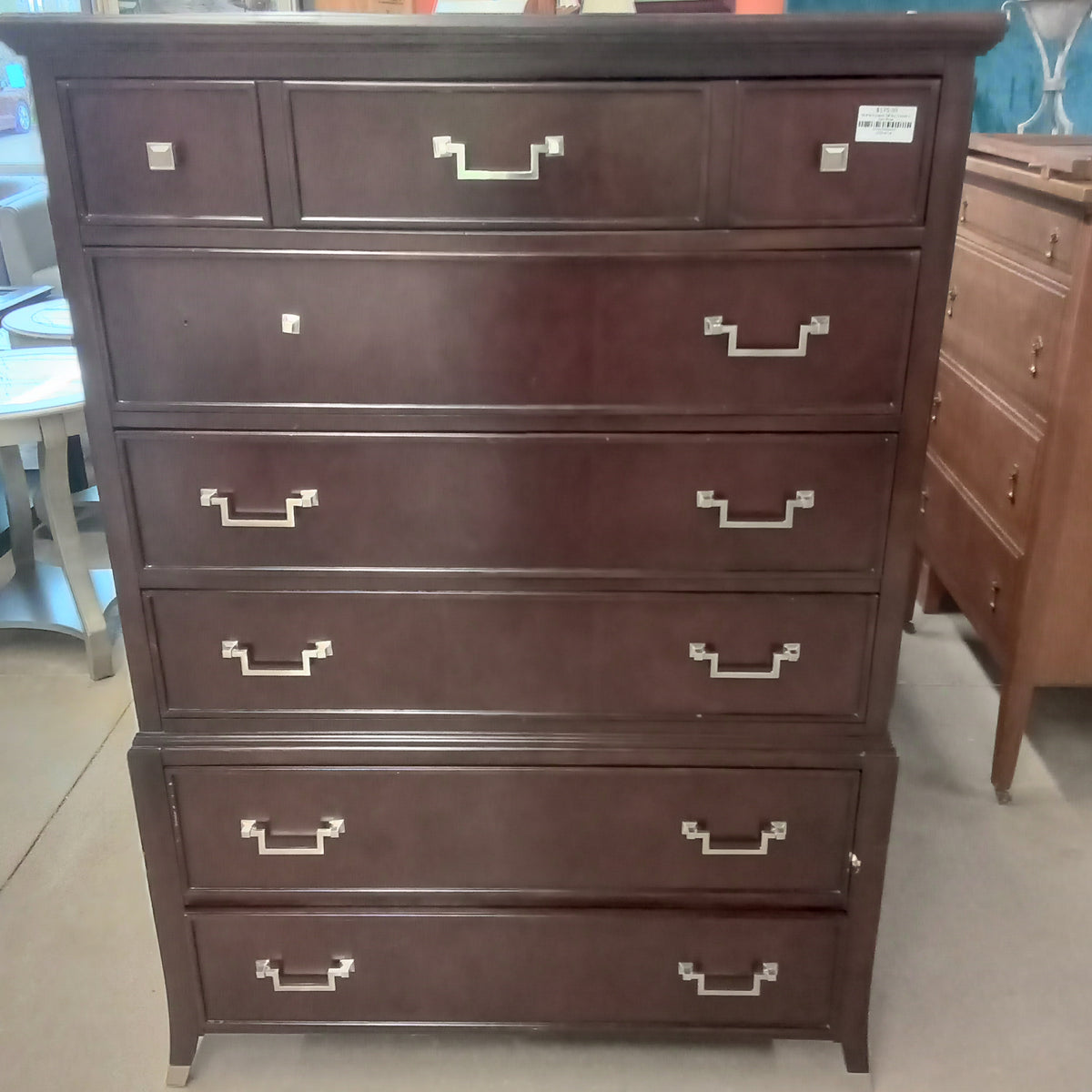 38.5"W 6-Drawer Tall Boy Dresser in Dark Wood