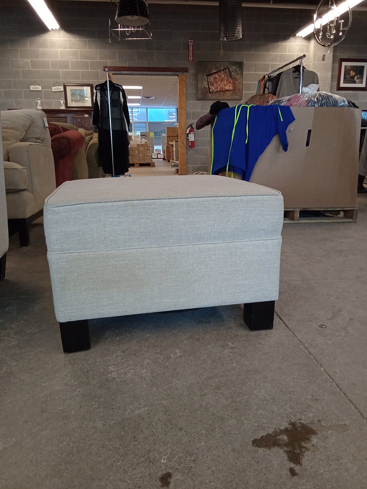 86"W Grey Fabric Sofa with Ottoman