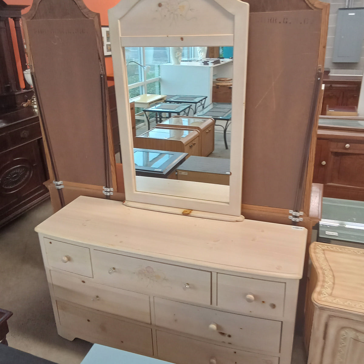 56"W 7-Drawer Dresser with Mirror