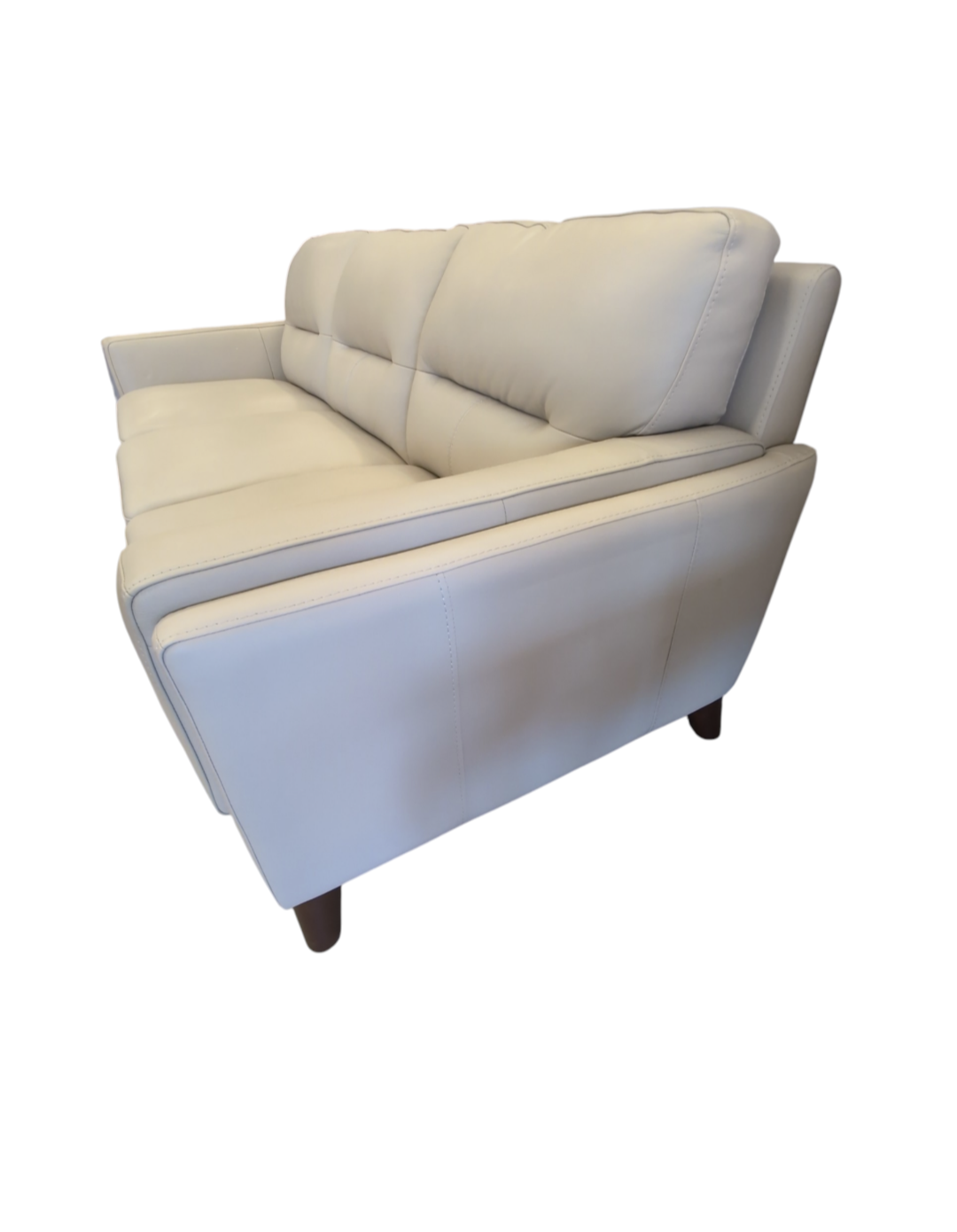 Cream Leather Sofa w/ Wooden Legs