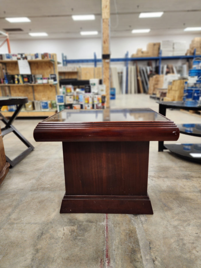 Dark Mahogany Glass Top Side Table