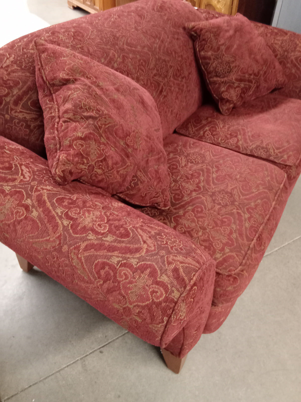 73"W Loveseat Red Patterned Corduroy Sofa