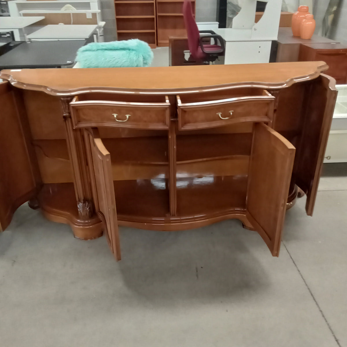 Tradition Carved Buffet/Credenza Cabinet with Red Accent #FC18