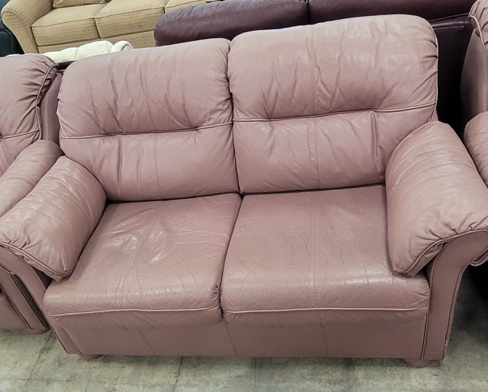 Mauve Leather Loveseat