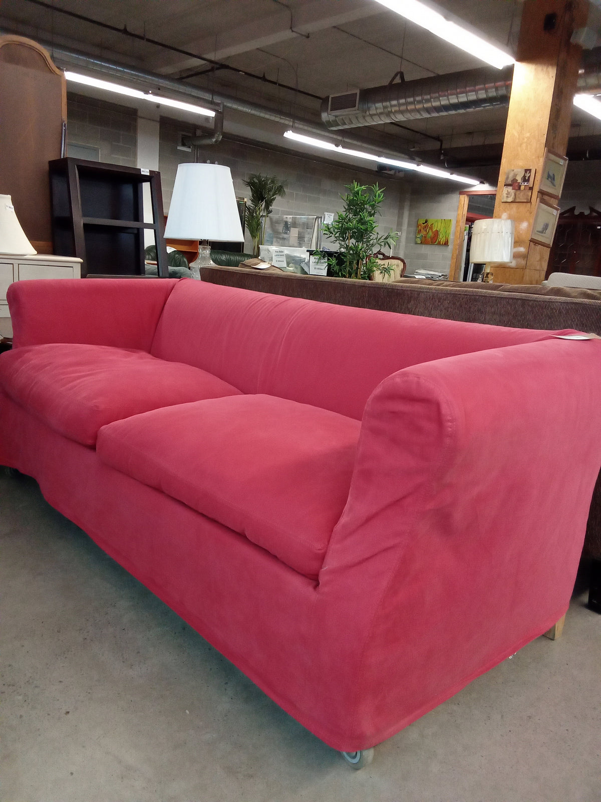 74" W Red Fabric Sofa