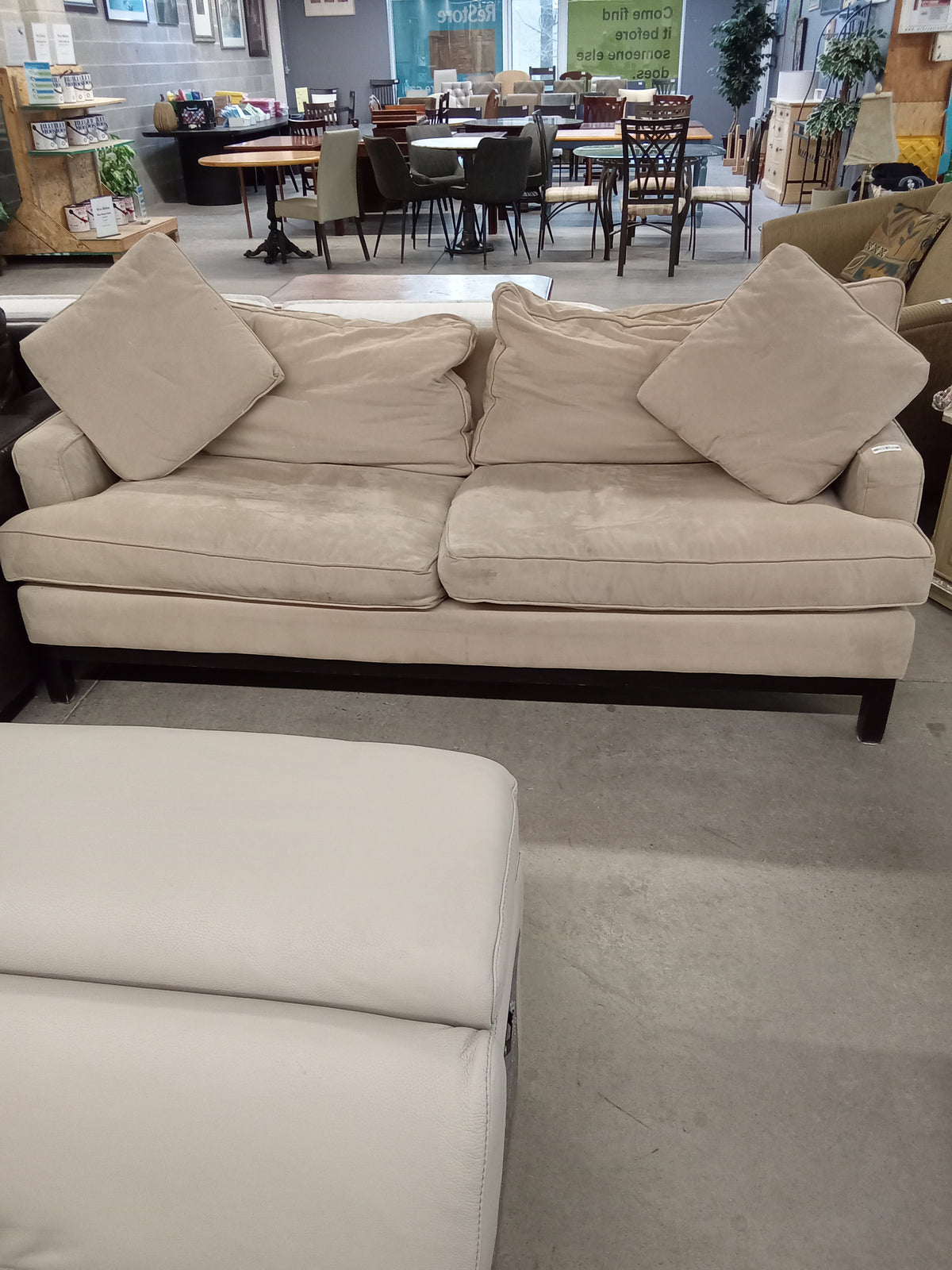 82"W Beige Love Seat in Velour