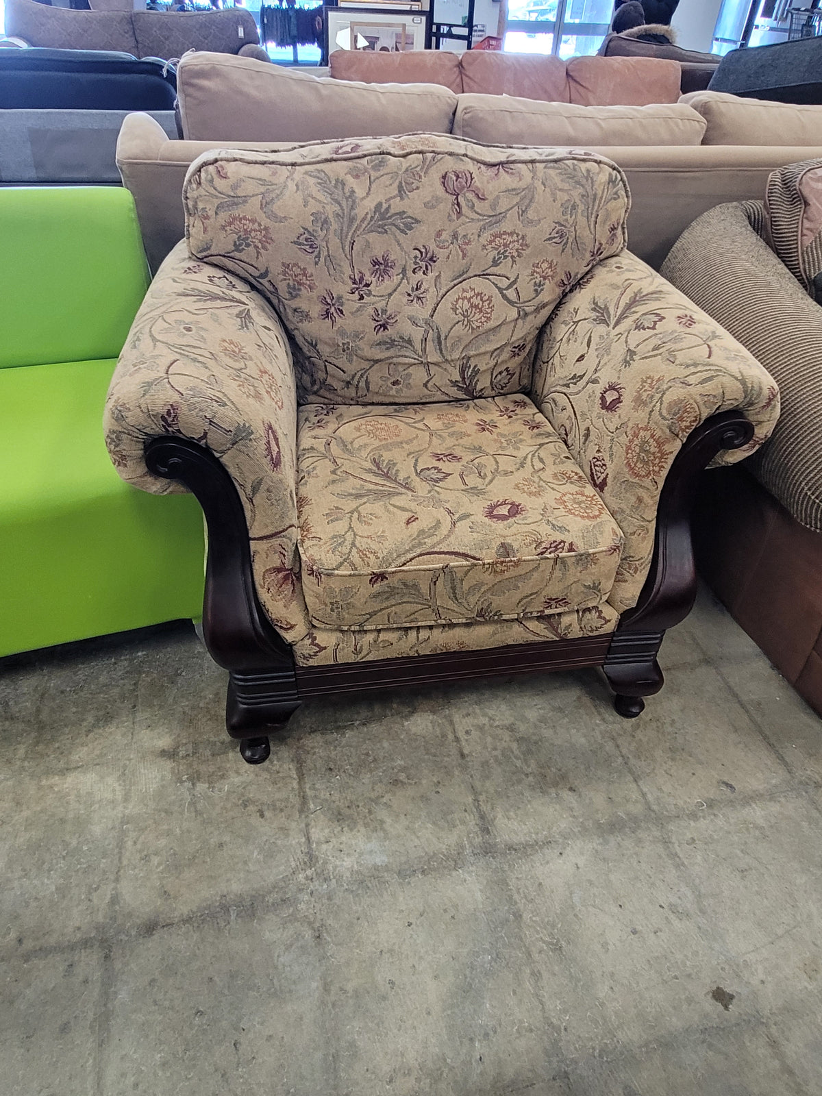 Tan Floral Armchair