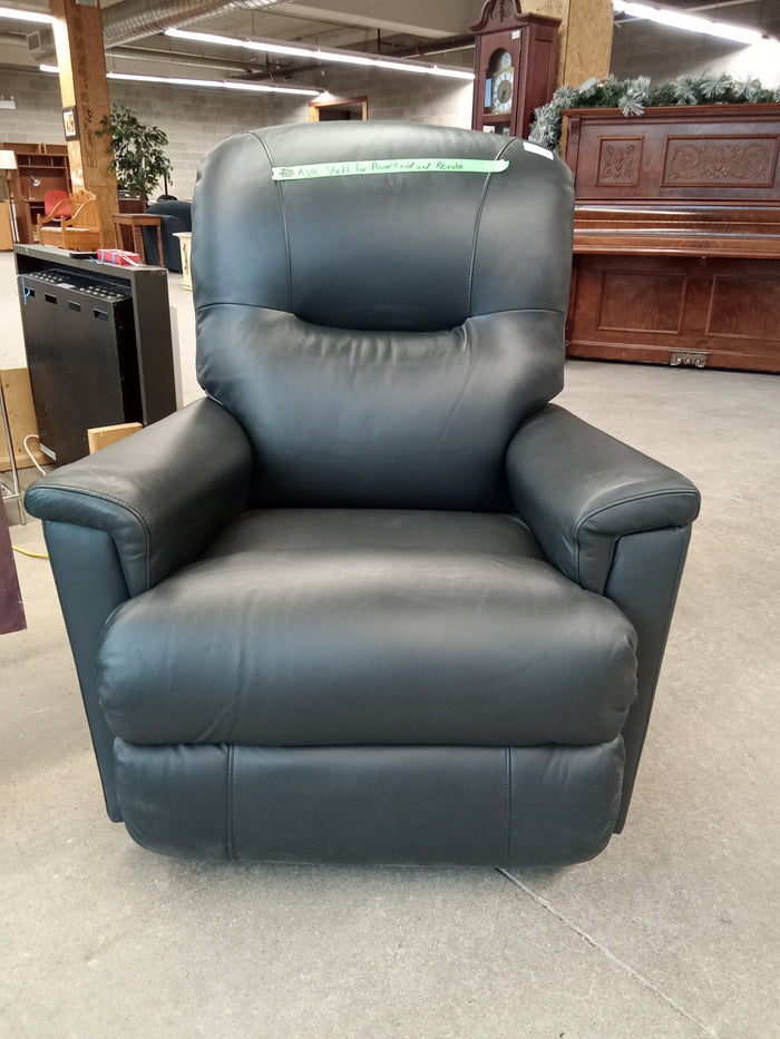 35"W Blue Leather Electric Recliner