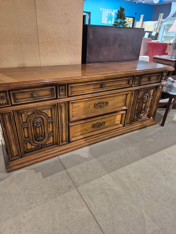 Tawny Vintage Solid Wood Chest W/5 Drawer and 2 Doors