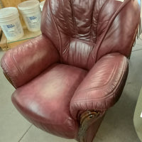 37"W Burgundy Leather Armchair