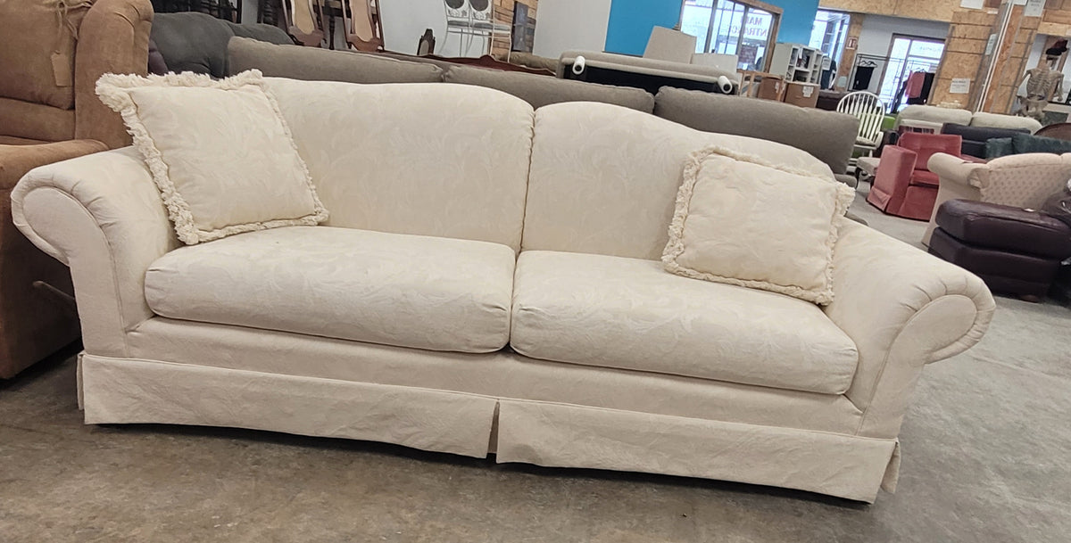 Off-White Sofa W/Floral Damask Pattern