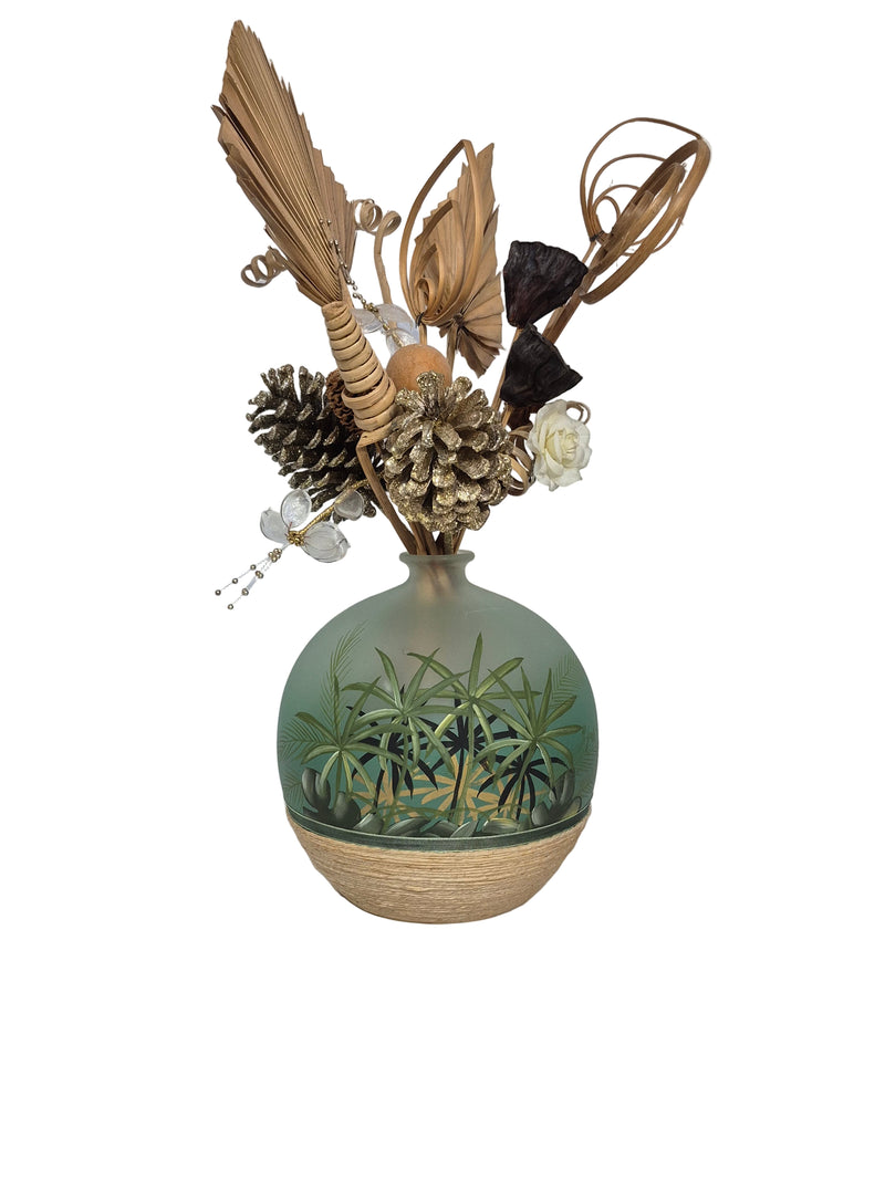 Puntoarte Hand Painted Vase with Dried Flower Arrangement