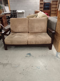 60"W Beige Suede-Style Loveseat Sofa with Wooden Frame
