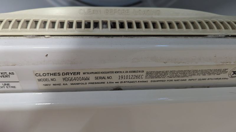 27"W White Maytag Dryer