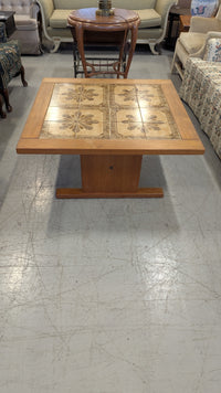 40"W Teak Coffee Table with Flower Tiles