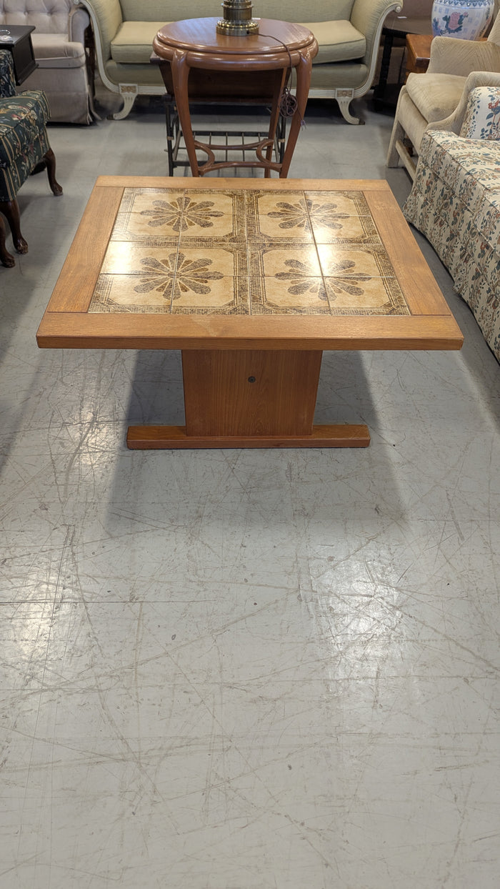 40"W Teak Coffee Table with Flower Tiles