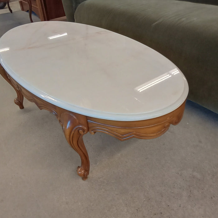 46"W Oval Coffee Table with Marble Top