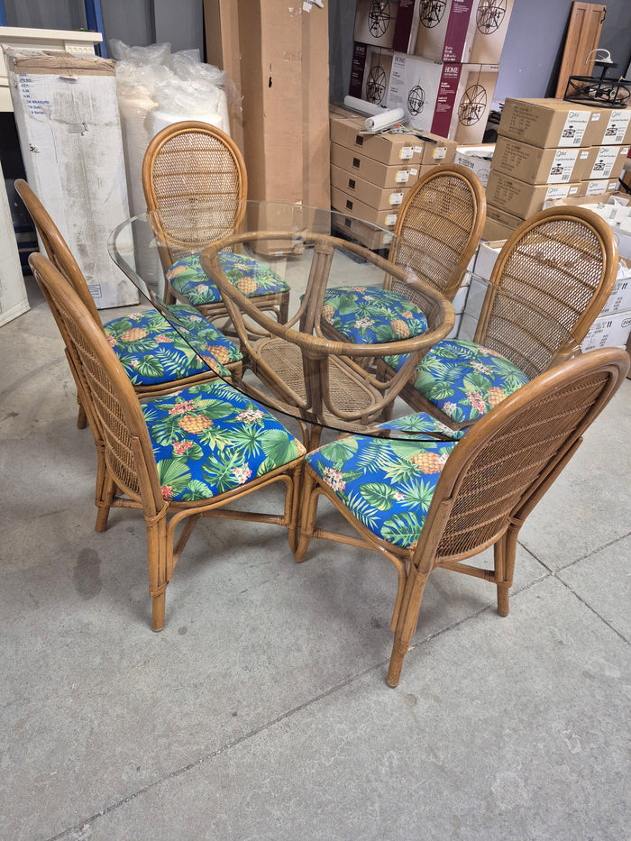 Rattan Dining Set with Oval Glass Table Top