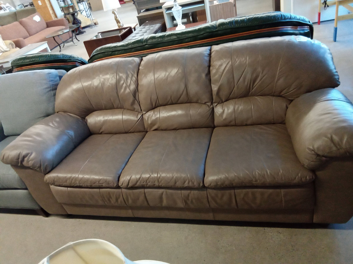 79" W Brown Leather Sofa