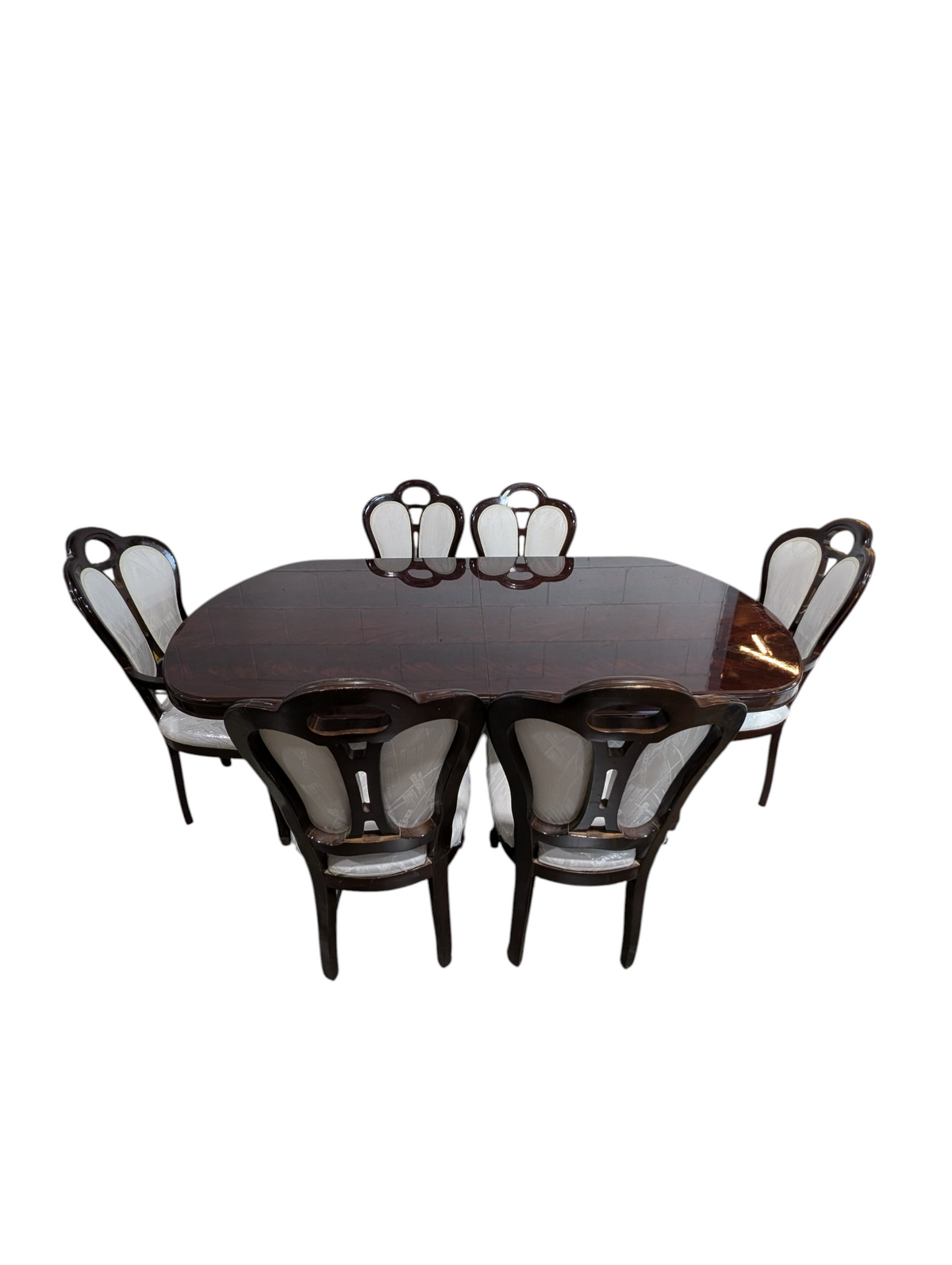 Vintage High Gloss Veneer Cherry Dining Table w/ 6 Chairs