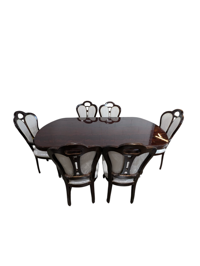 Vintage High Gloss Veneer Cherry Dining Table w/ 6 Chairs