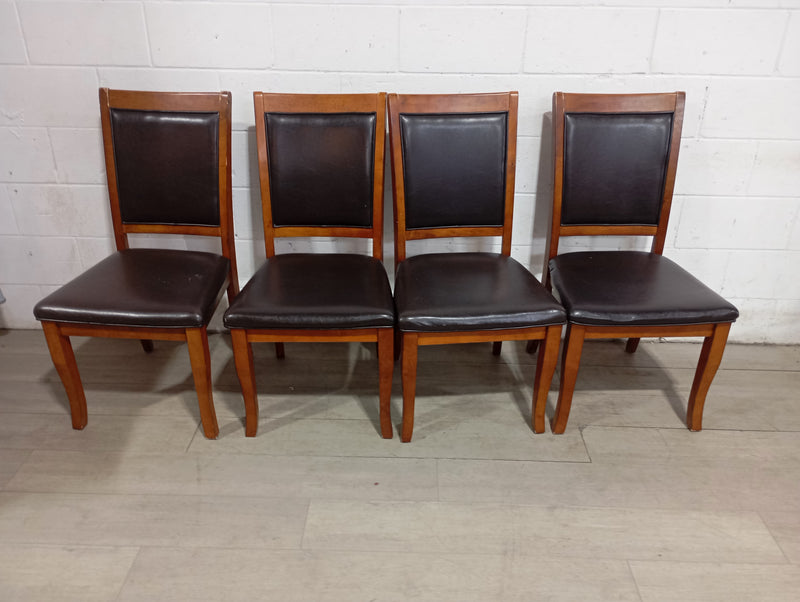 Dark-Brown Pleather Chairs - Set of 4