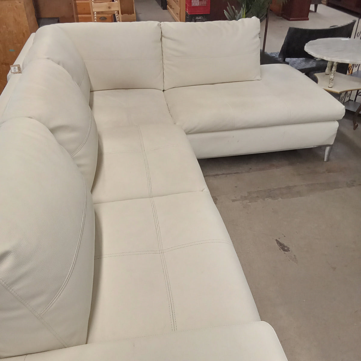 112"W 2-Piece White Leather Sectional