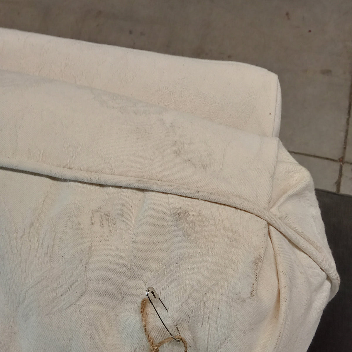 80"W Cream Fabric 3-Seat Sofa