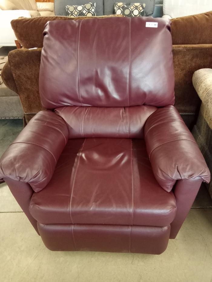 35"W Burgundy Leather Manual Recliner Armchair