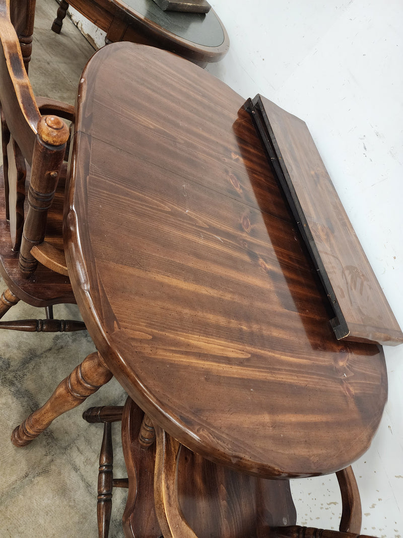 Oval Dark Wood 7 Piece Dining Set with 2 Leaves