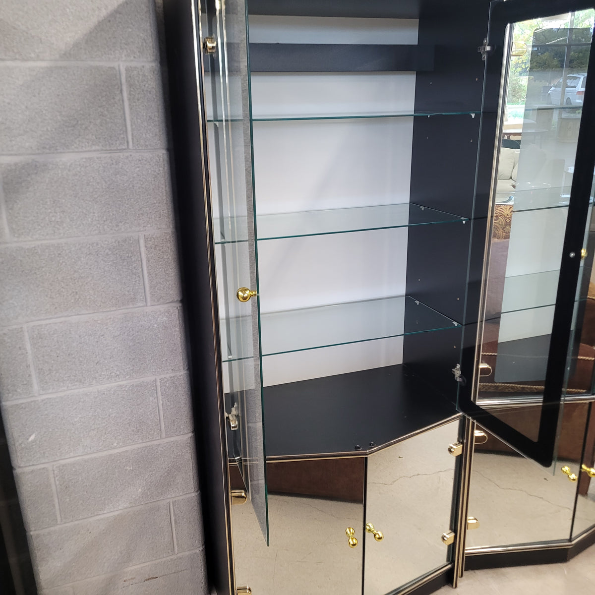 30"W Black with Brass Accents Display Cabinet